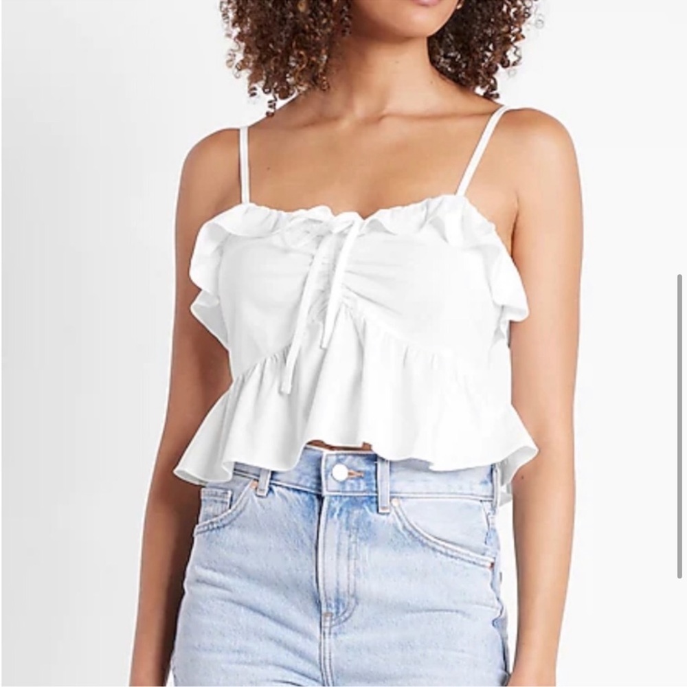 Express NWT white peplum crop top sinch ruffle detail spaghetti straps